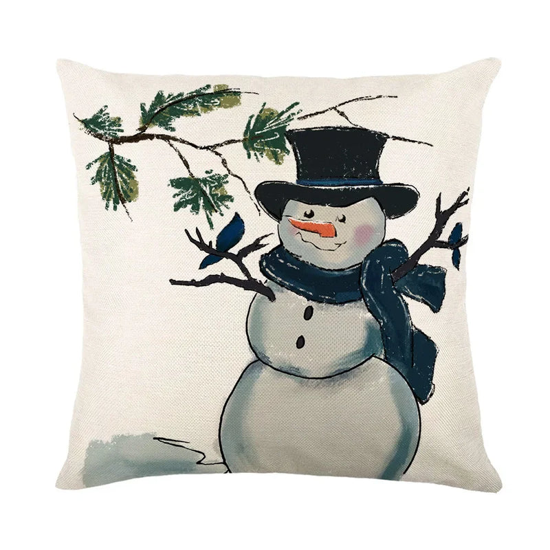 Christmas Decor Pillow Cover 18x18 in Linen Throw - Axyaa Home Decor