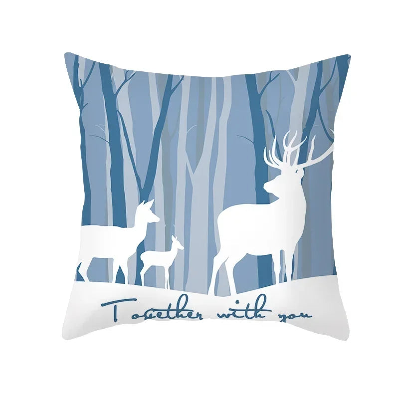Axyaa Reindeer Print Cushion Cover: Nordic Modern Geometric Design for Home Sofa.