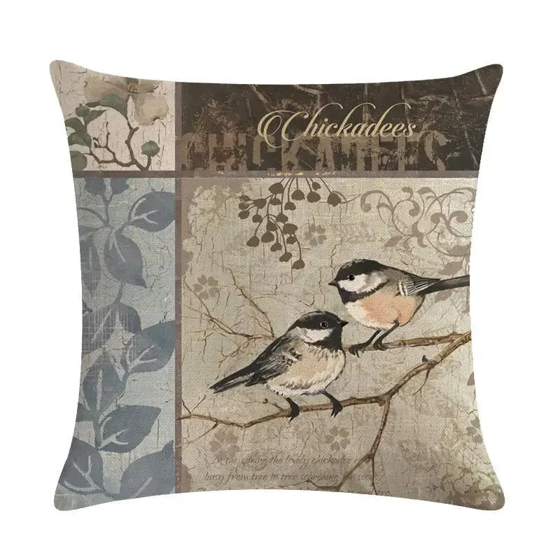 Axyaa Retro Bird Branch Linen Pillow Cover for Home Decor and Comfort