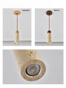 Axyaa Travertine Stone Cylinder LED Pendant Lights for Home Bedside Decor