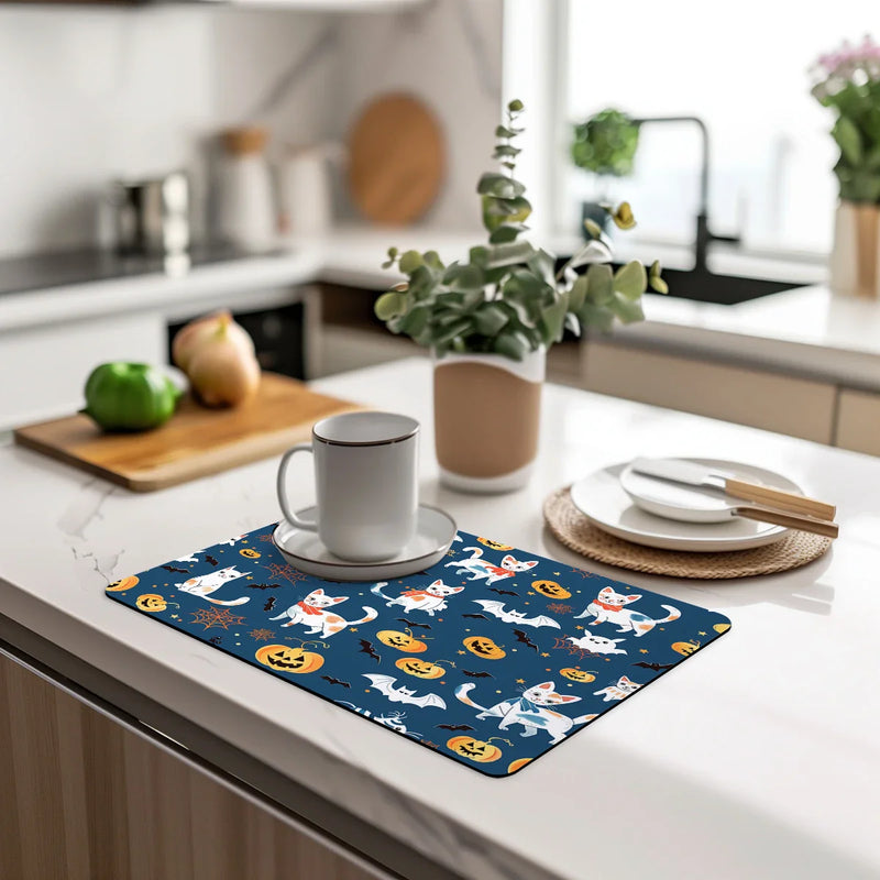 Axyaa Halloween Pumpkin Absorbent Anti-slip Drying Mat for Kitchen and Bathroom