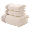 Axyaa 3-Piece Waffle Towel Set: 1 Bath, 2 Hand Towels - Cream
