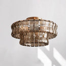 Axyaa Modern Grey Glass Chandelier, Ceiling Mounted Oval Lighting Fixture for Living Room