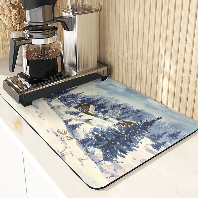 Axyaa Four Seasons Pattern Table Placemats - Absorbent Cup Stand Mats