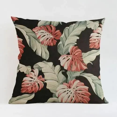 Axyaa Tropical Plant Leaves Cushion Cover for Home Decor
