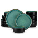 Axyaa 18/24PCS Black Ceramic Plate Sets Mediterranean Blue Dinnerware Set