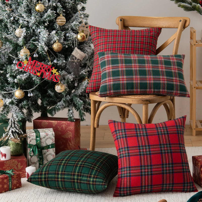 Axyaa Christmas Plaid Cushion Cover for Cheerful Home Decor