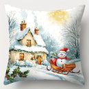 Axyaa Winter Holiday Pillowcase - Festive Snowman & Santa Claus Sofa Cushion Cover