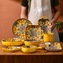Axyaa Bohemian Enchanting Yellow Flower Ceramic Tableware Set