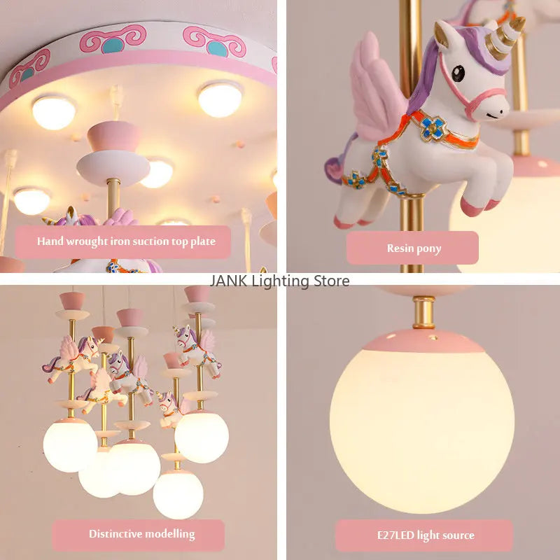 Axyaa Unicorn Cartoon Pendant Lamp for Children's Room LED Ceiling Light