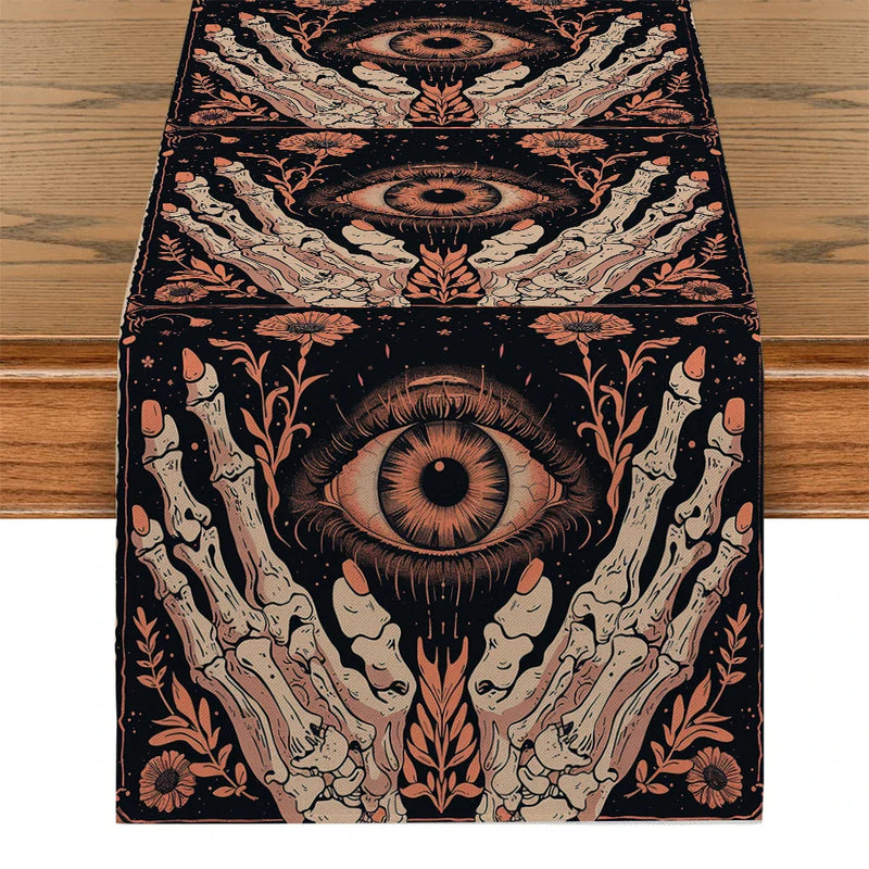 Axyaa Halloween Table Runner Farmhouse Decor Holiday Party Branches Flowers Leaves