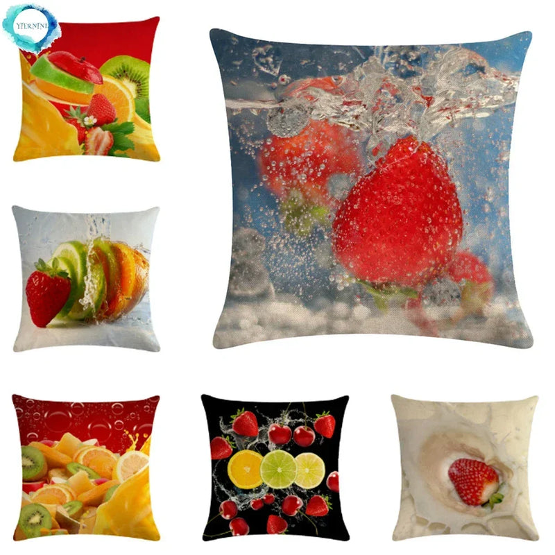 Axyaa Strawberry Kiwi Pattern Linen Pillowcase - 45x45CM