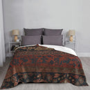 Axyaa Boho Chic Dark Medallion Rug Blanket in Red Blue Green Brown Pattern