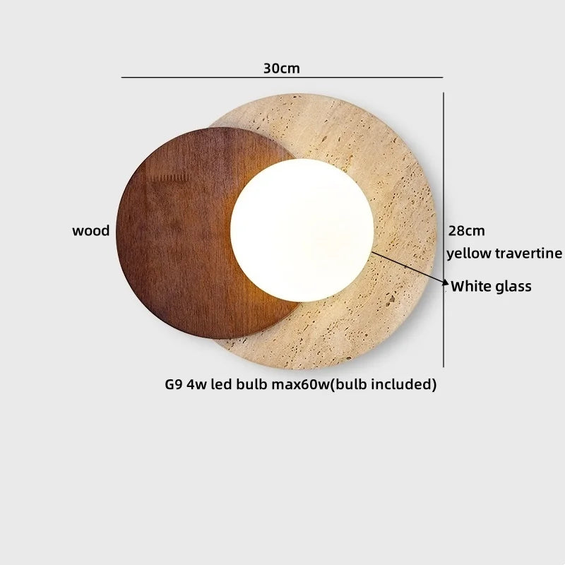 Axyaa Wabi Sabi LED Wall Light Yellow Travertine Stone Glass Ball Wandlamp