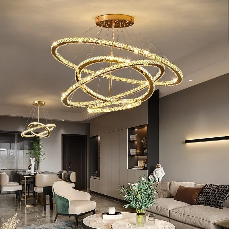 Axyaa Crystal Rings Pendant Light Chandelier Ceiling Lamp - Modern, Elegant Living Room Decoration