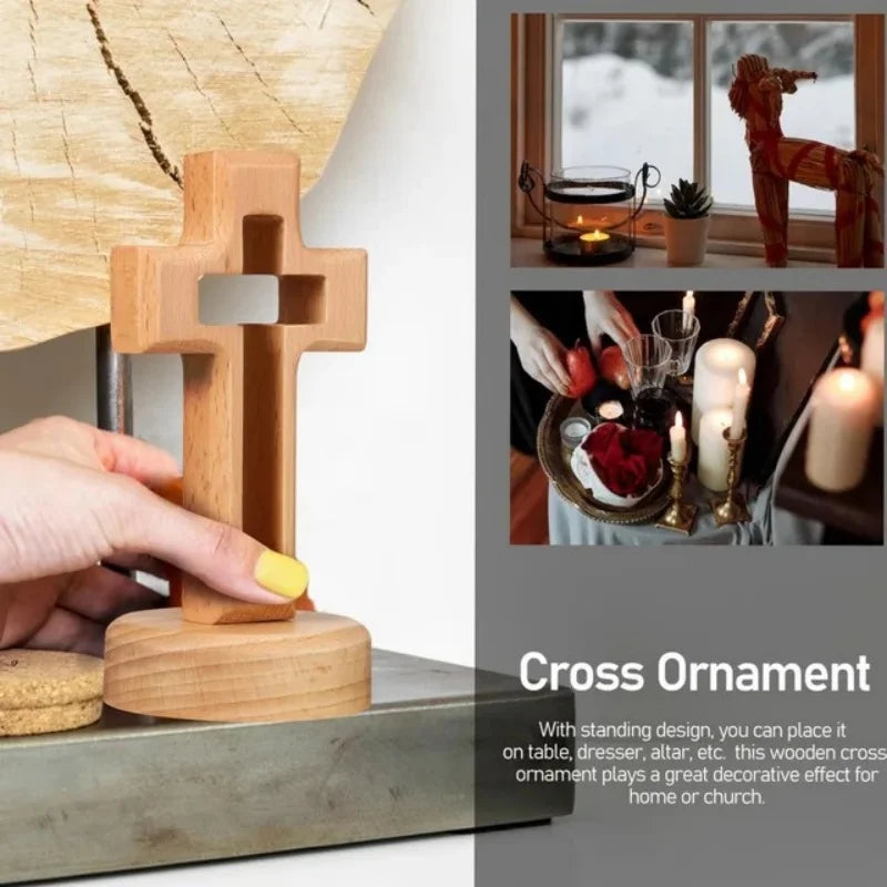 Axyaa Wood Cross Crucifix with Standing Jesus, Religious Christian Ornament