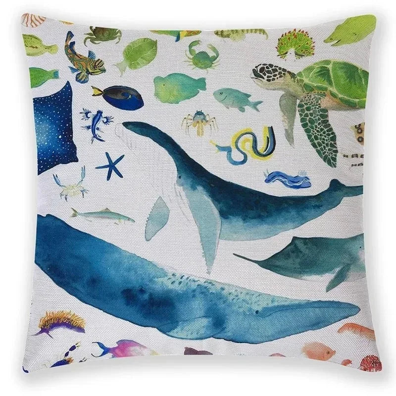 Axyaa Sea Animal Linen Pillow Case 45*45cm Home Decoration