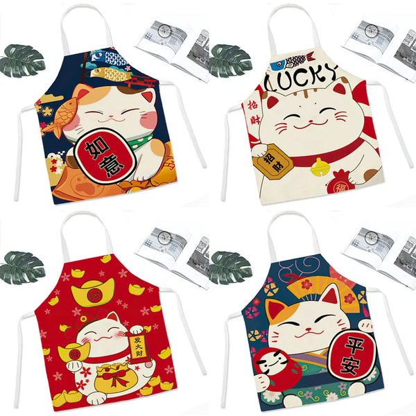 Axya Japanese Cartoon Lucky Cat Chef Apron Waterproof Bib Kitchen Supplies