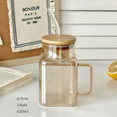 Axyaa Bamboo Lid Glass Cup with Straw - 620ml