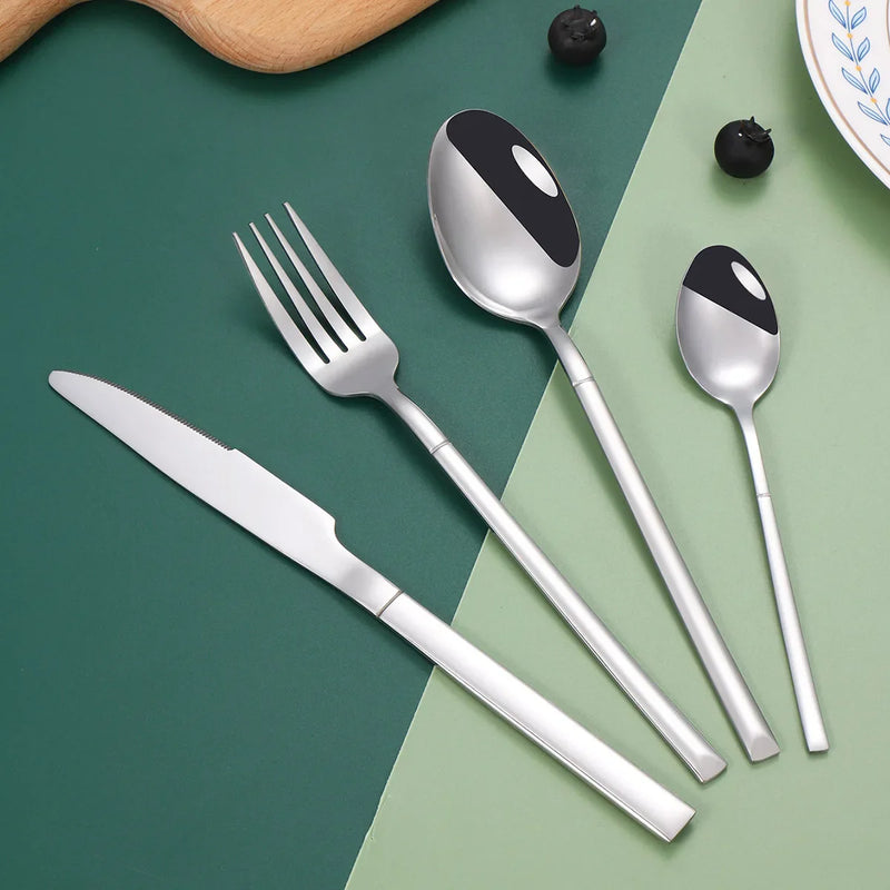 Axyaa Stainless Steel Knight Tableware Set: Steak Knife, Dessert Fork & Spoon