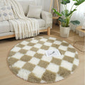 Axyaa Checkerboard Round Rug: Soft Plush Circular Carpet for Home Decor and Nursery