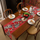 Axyaa Blue & White Porcelain Jacquard Table Runner with Tassel for Living Room Decor