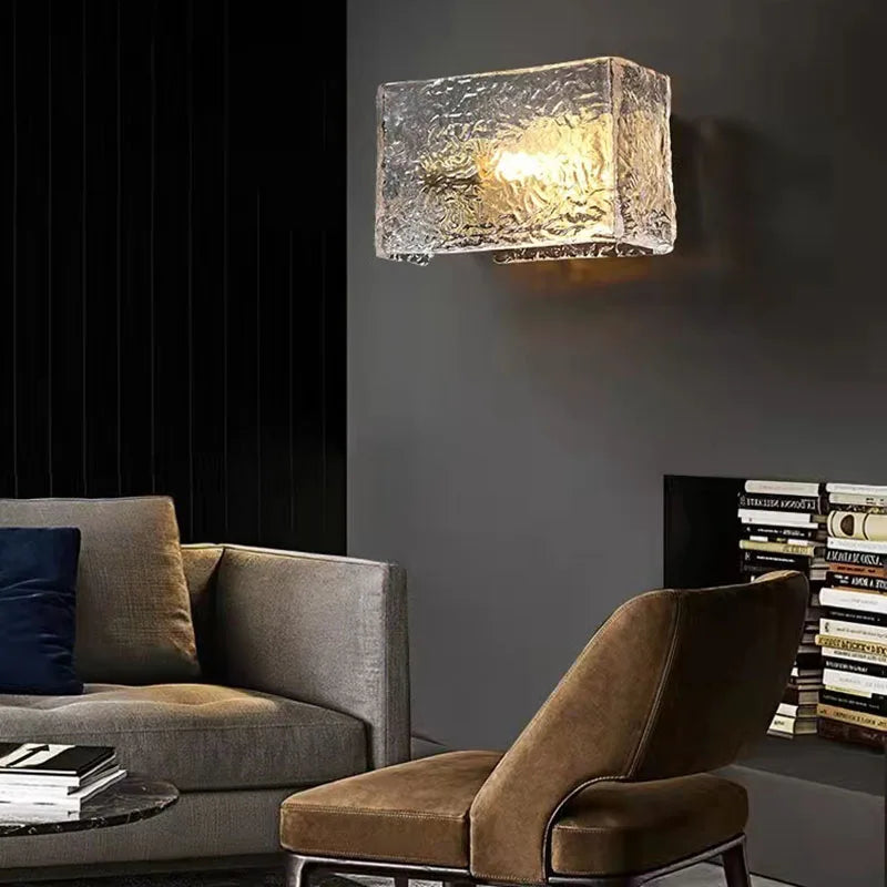 Axyaa Square Water Pattern Glass Wall Lamp Modern Sconces for Indoor Lighting
