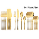 Axyaa White Gold Stainless Steel 24-Piece Tableware Set - Premium Silverware Collection
