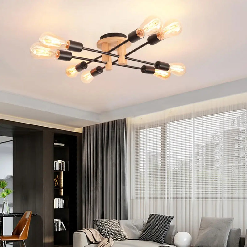 Axyaa Retro Industrial Ceiling Chandelier Wood LED Light Fixture Living Room