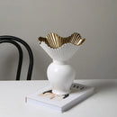 Axyaa White Ceramic Ruffle Edge Belly Vase - Elegant Home & Office Decor