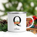 Axyaa Flower Letter Enamel Mug - Personalized Alphabet Camping Tea Coffee Cup