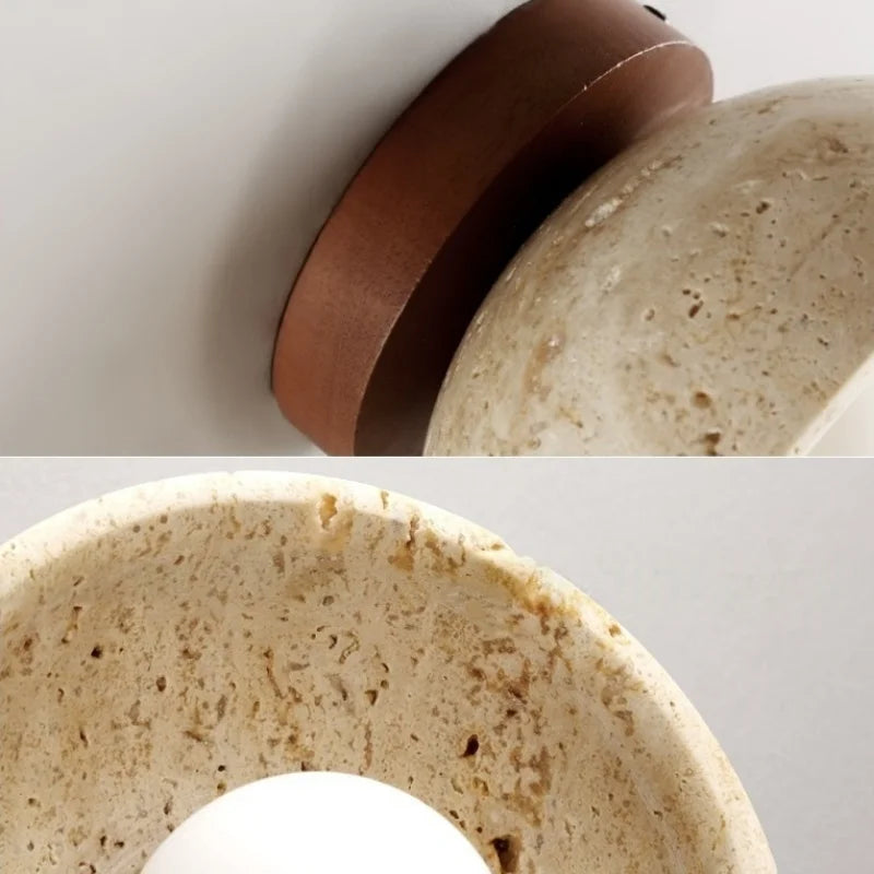 Axyaa Wabi Sabi LED Wall Lights Wood Yellow Travertine Bedside Lamps