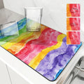 Pride Moon Rainbow Geometric Non-Slip Kitchen Drying Mat by Axyaa