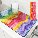 Pride Moon Rainbow Geometric Non-Slip Kitchen Drying Mat by Axyaa