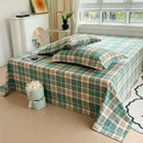 Axyaa Green Check Raw Cotton Double Bed Sheets Set Queen/King Flat Top Full Cover