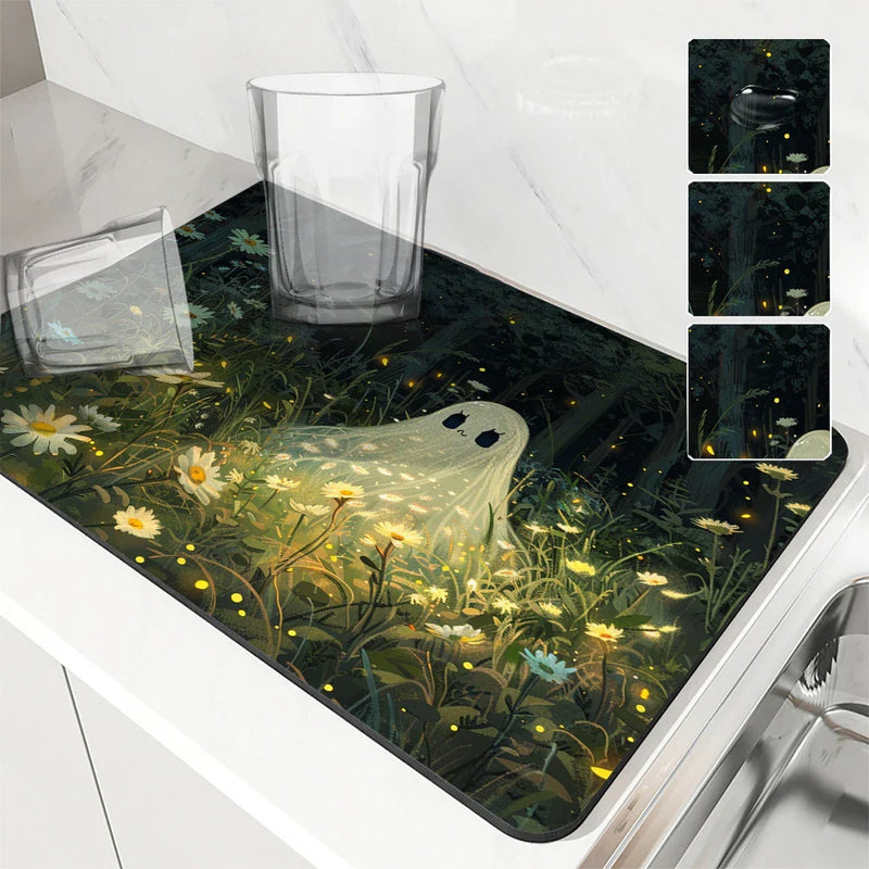 Axyaa Halloween Diatom Tableware Drain Mat for Kitchen Counter and Coffee Bar