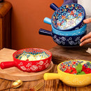 Axyaa Hand-Painted Ceramic Salad Bowl with Handle - Microwave & Oven Safe