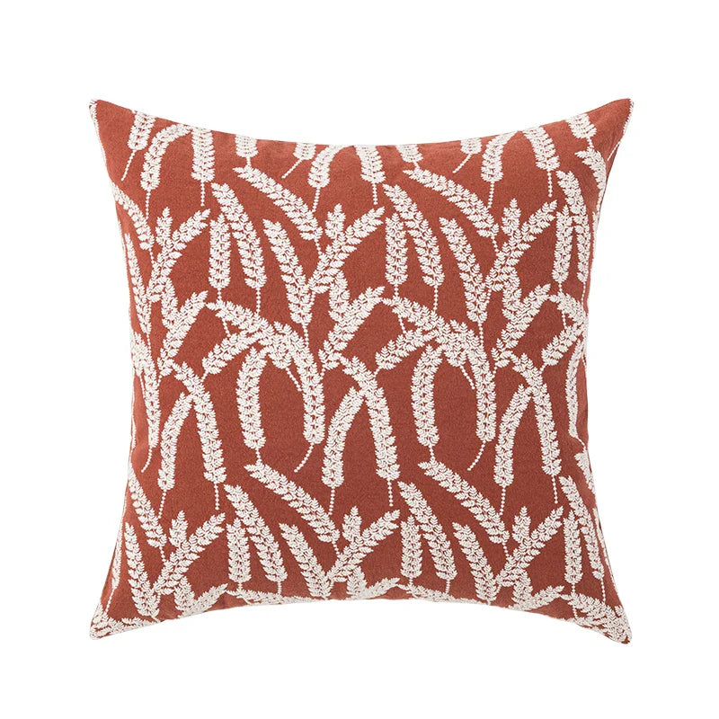 Axyaa Wheat Embroidery Cushion Cover, Soft Cozy Yellow Black Green Pillow Cover
