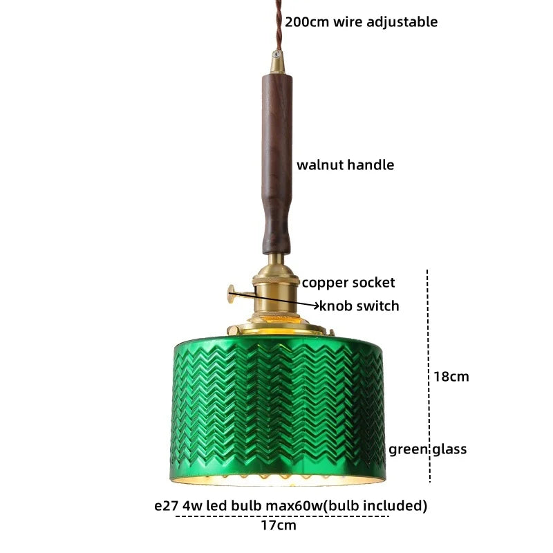 Axyaa Nordic LED Pendant Lights Glass Walnut Copper Hanging Lamp