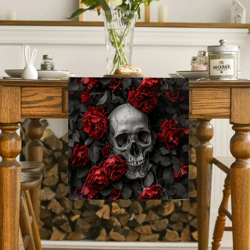 Axyaa Halloween Skull Flower Table Runner