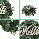 Eucalyptus Wreath with Hello Sign by Axyaa - Seasonal Front Door Decor