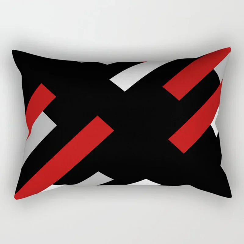 Axyaa Patchwork Stripe Polyester Cushion Cover, Classic Black Red Series, Geometric Design