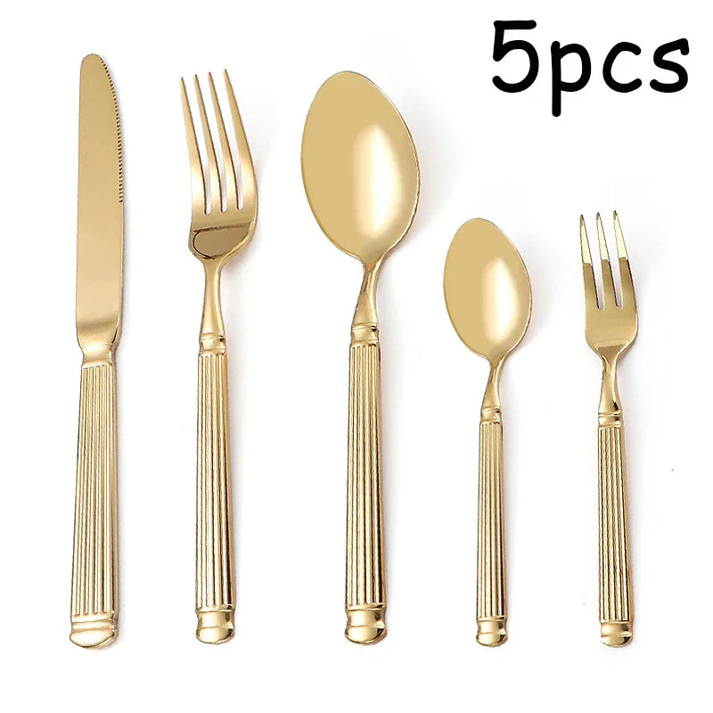 Axyaa Stainless Steel Cutlery Set, 5pcs Steak Fork Knife Spoon for Banquets