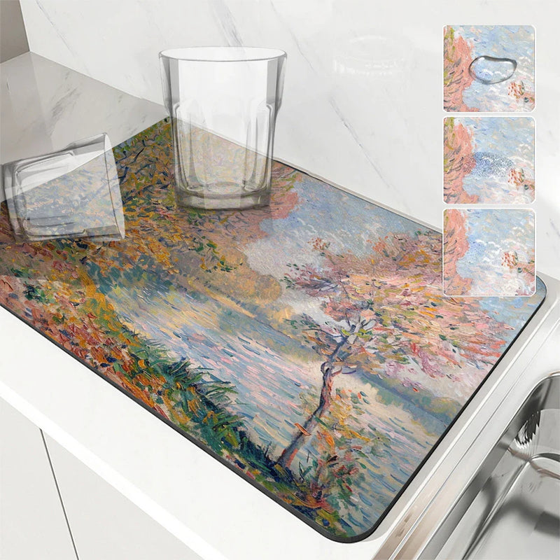 Axyaa Autumn Road Coffee Mat - Absorbent & Anti-Slip Table Drying Mats