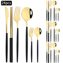 Axyaa 24pc Stainless Steel Cutlery Set - Knife Fork Spoon Teaspoon Mirror Flatware