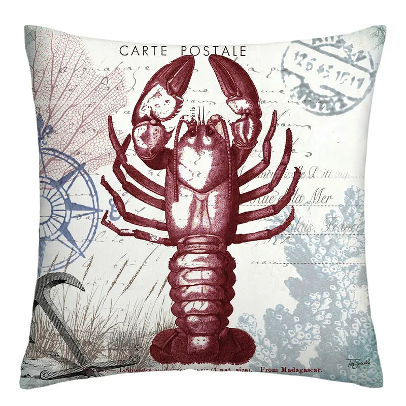 Axyaa Blue Marine Organism Pattern Polyester Cushion Cover for Home Sofa