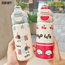 Axyaa Cartoon Vacuum Insulated Stainless Steel Water Bottle with Double Drinking Straw Cup