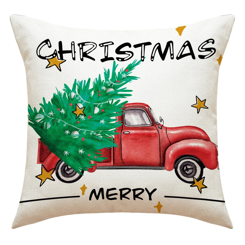 Axyaa Christmas Linen Cushions Cover Set for Festive Decor