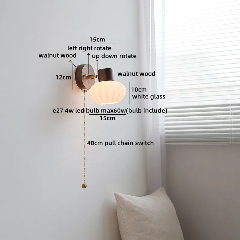 Axyaa White Glass LED Wall Light Pumpkin Stairs Modern Nordic Decor Bedside Lamp