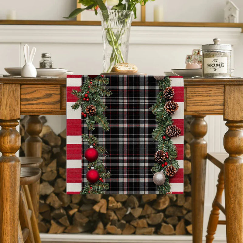 Axyaa Christmas Holly Pine Cone Table Runner